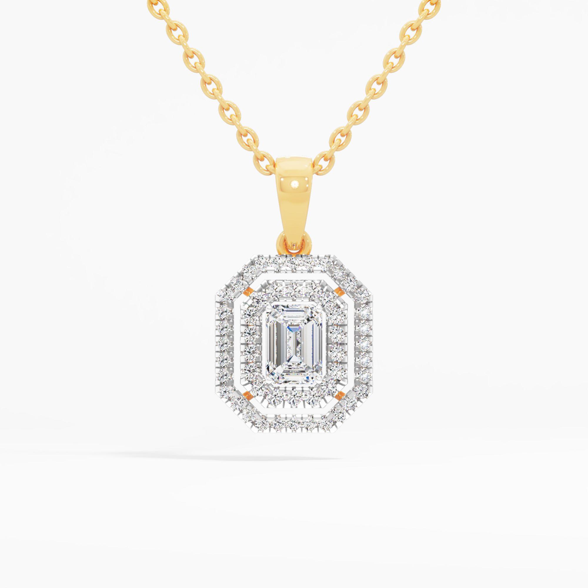 Emerald Solitaire Double Halo Pendant