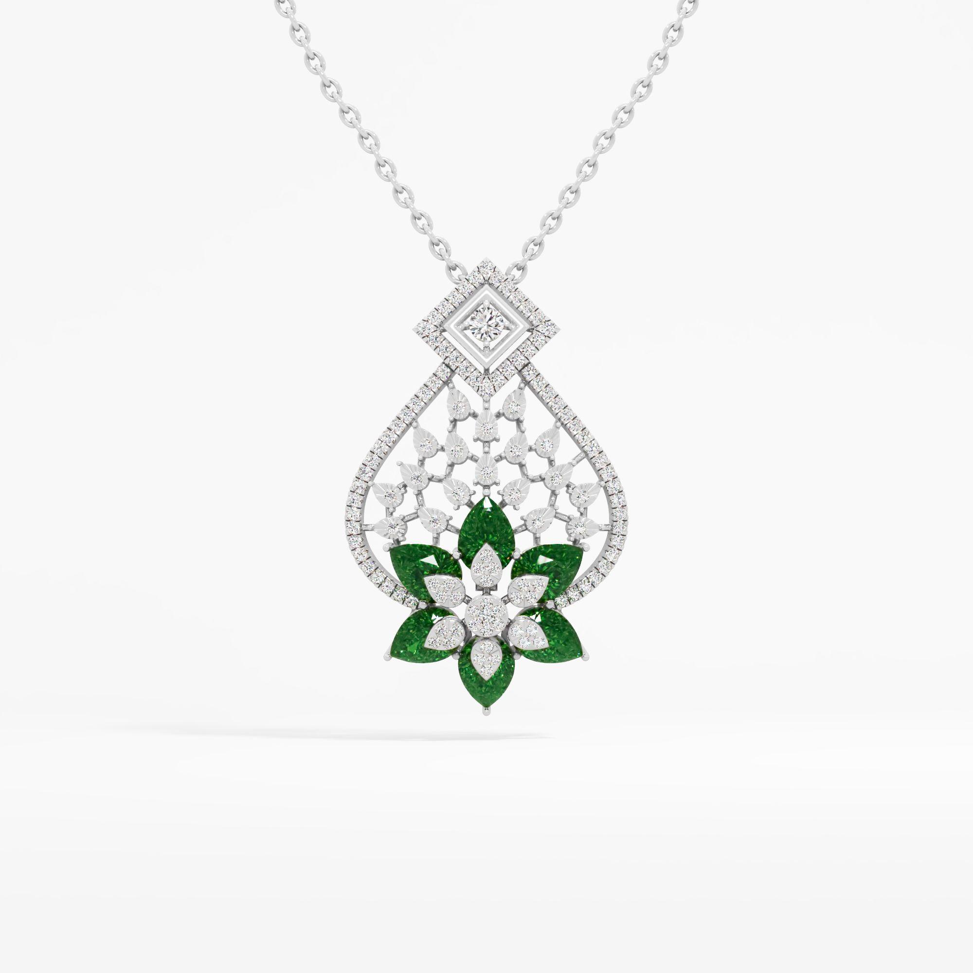 Exquisite Floral Leaf Emerald Pendant