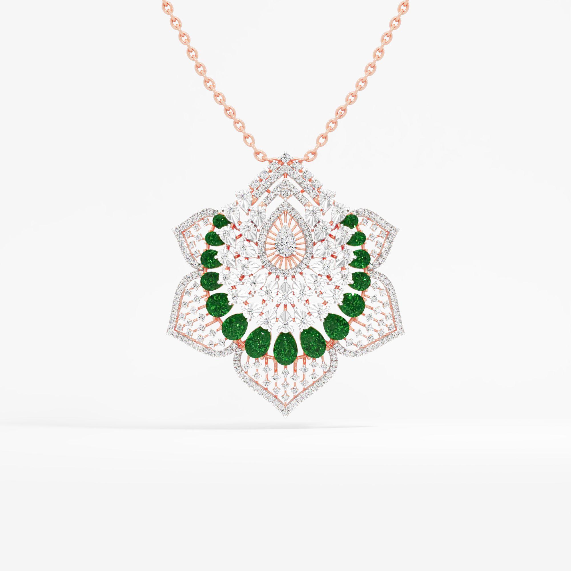 Grand Pear Floral Emerald Pendant