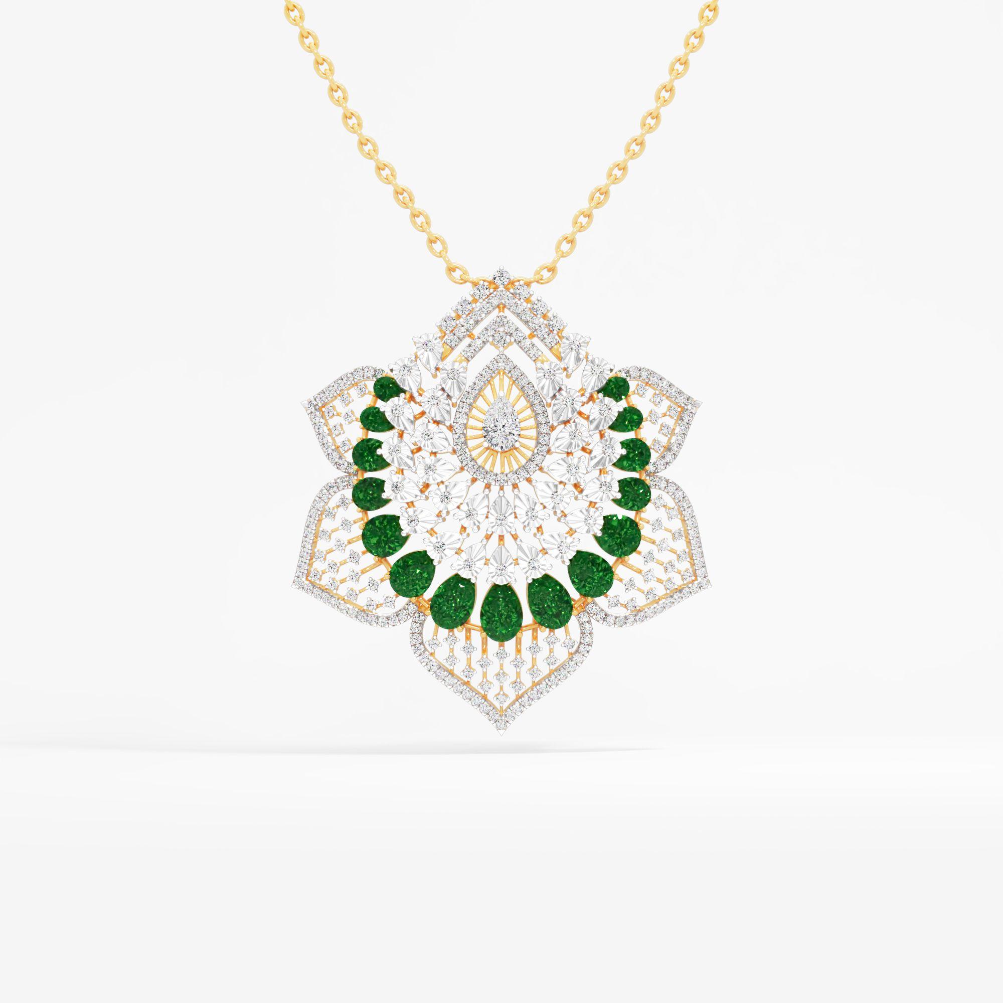 Grand Pear Floral Emerald Pendant