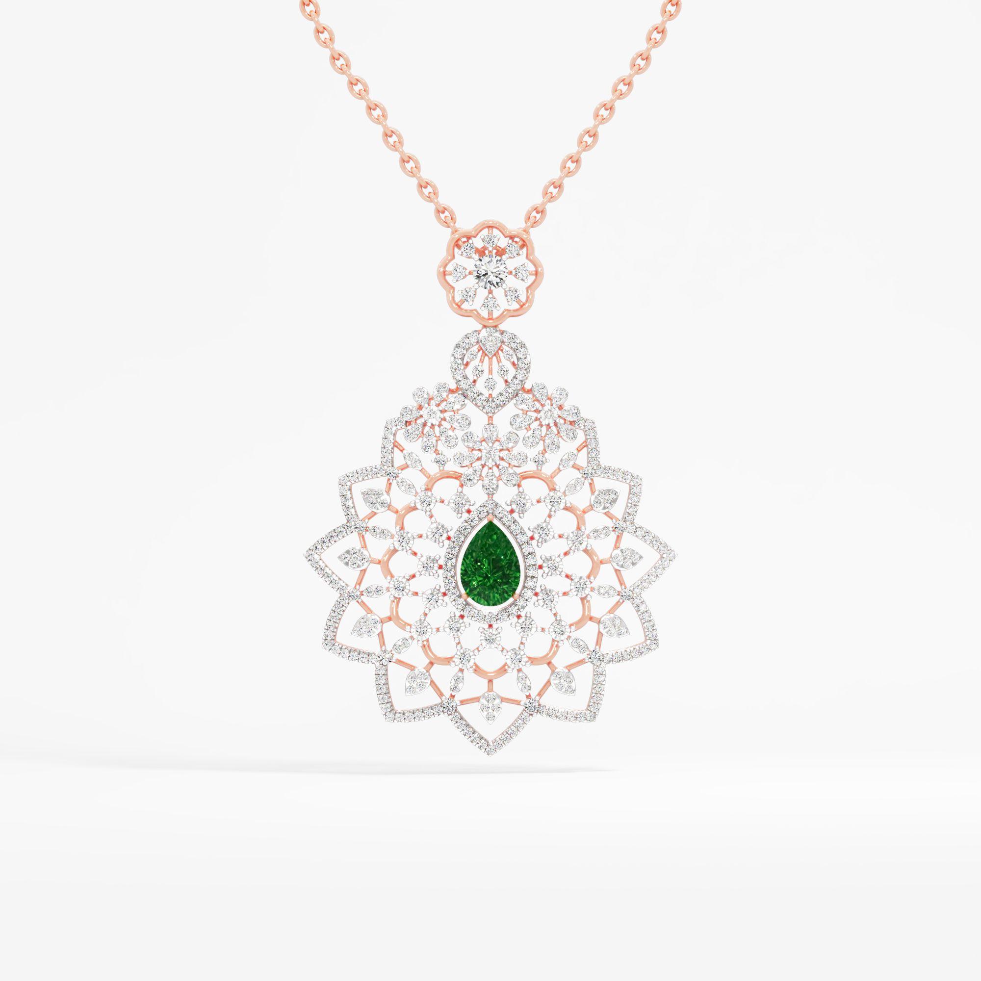 Emerald Royal Bloom Diamond Pendant