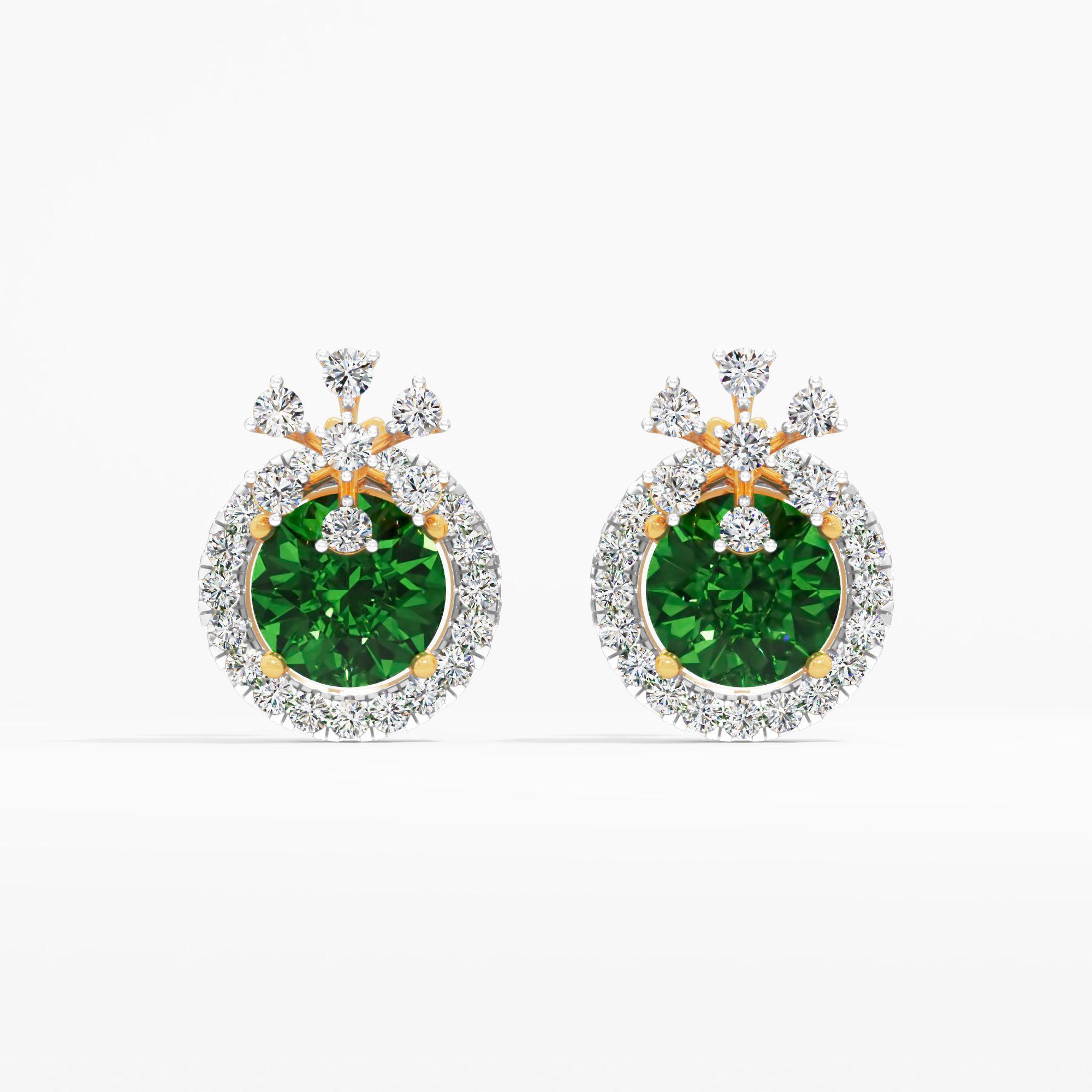 Emerald Halo Tiara Diamond Earrings