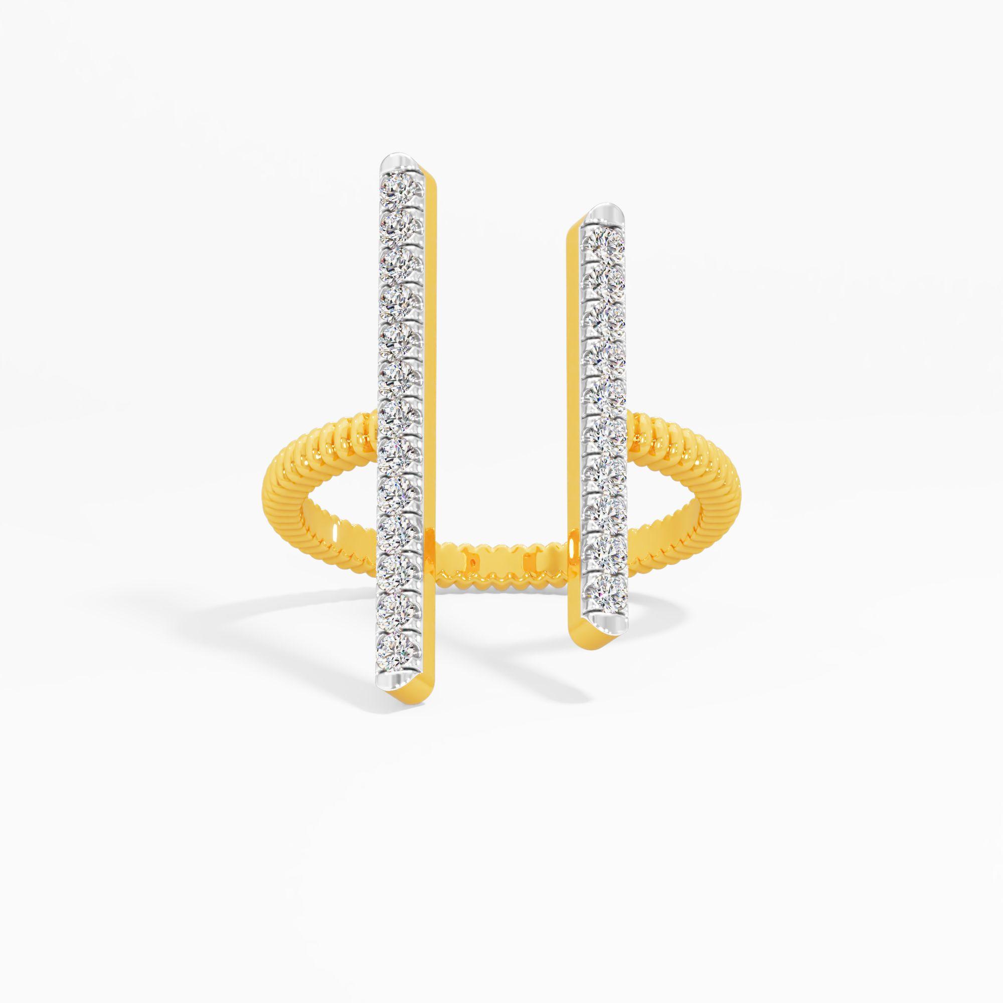 Double Bar Beaded Diamond Ring