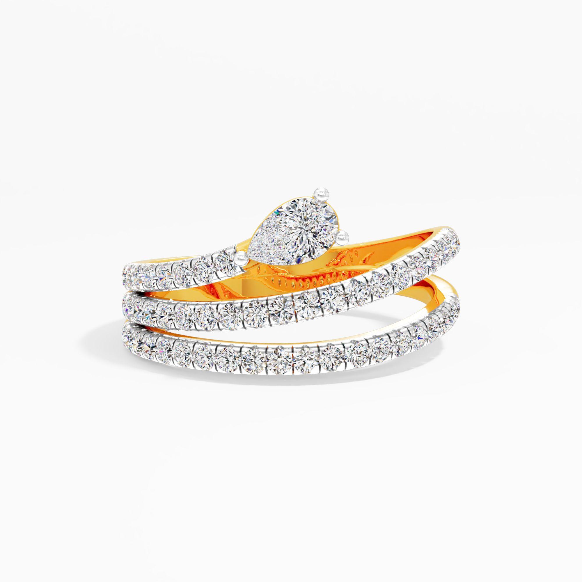 Pear Solitaire Triple Wrap Ring