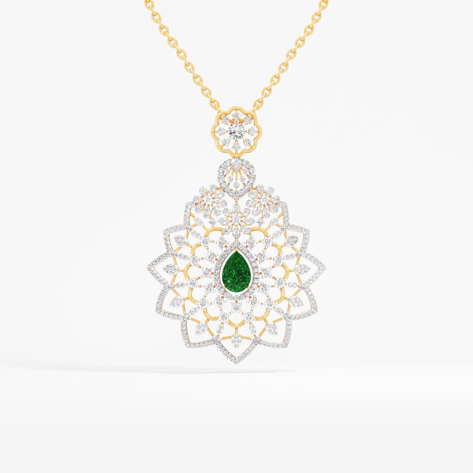 Emerald Royal Bloom Diamond Pendant